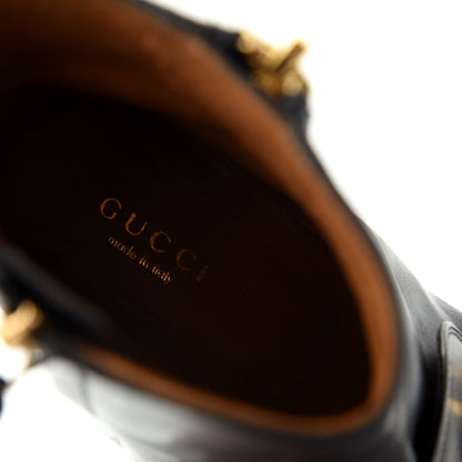 Gucci Betis Glamour Calfskin Web Pearl Embellished Peyton 75mm Ankle Boots 36 Black 8 of 11