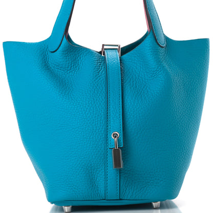 Hermes Taurillon Clemence Swift Eclat Picotin Lock 18 PM Bleu Frida Rose Mexico 8 of 10