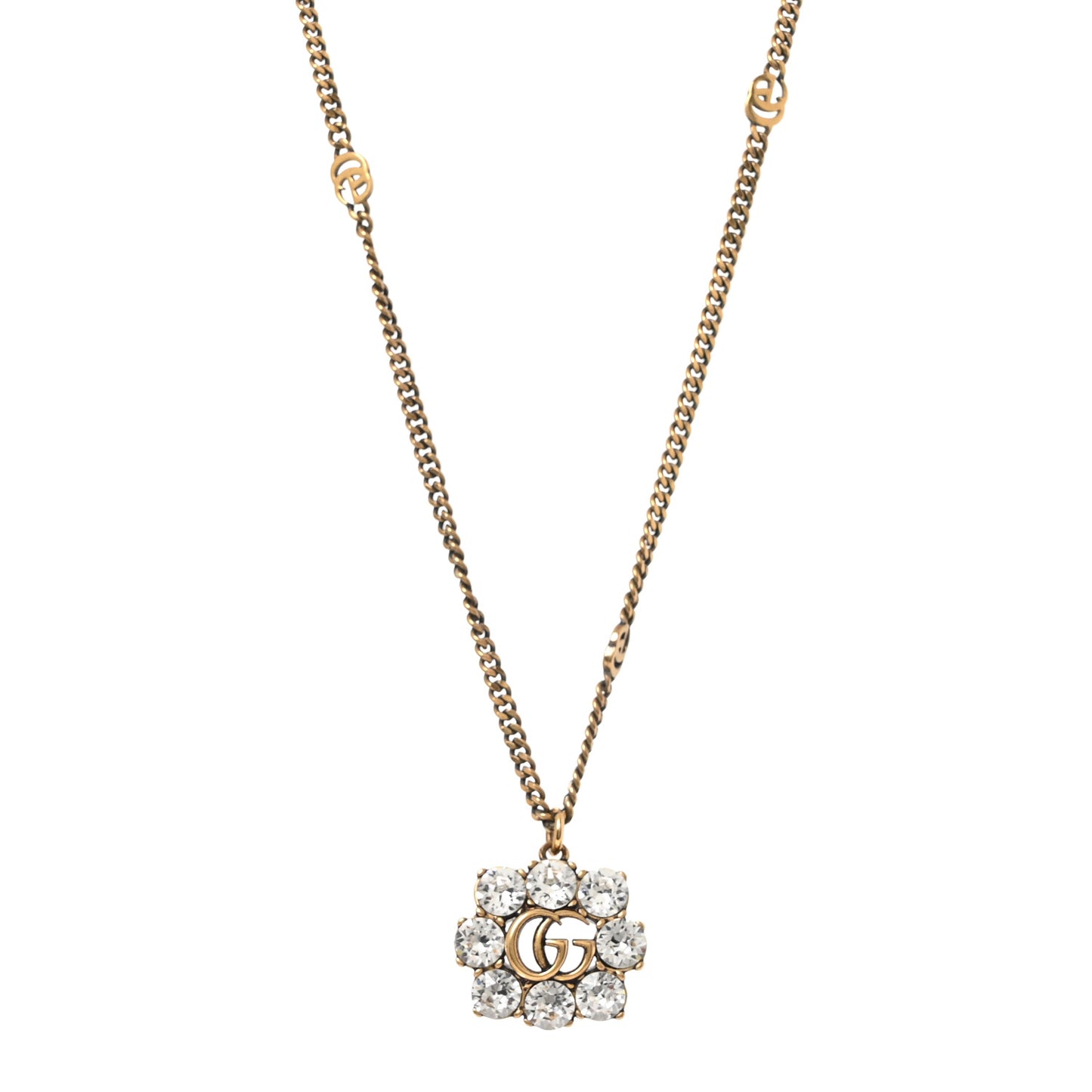 Crystal Embellished Double G Necklace Aged Gold