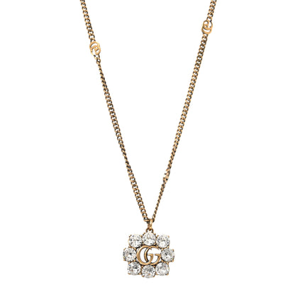 Gucci Crystal Embellished Double G Necklace Aged Gold 1 of 5