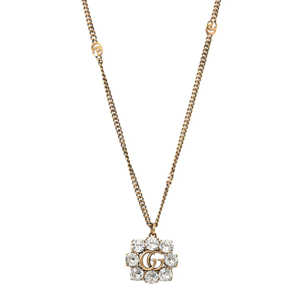 Gucci Crystal Embellished Double G Necklace Aged Gold 1893468