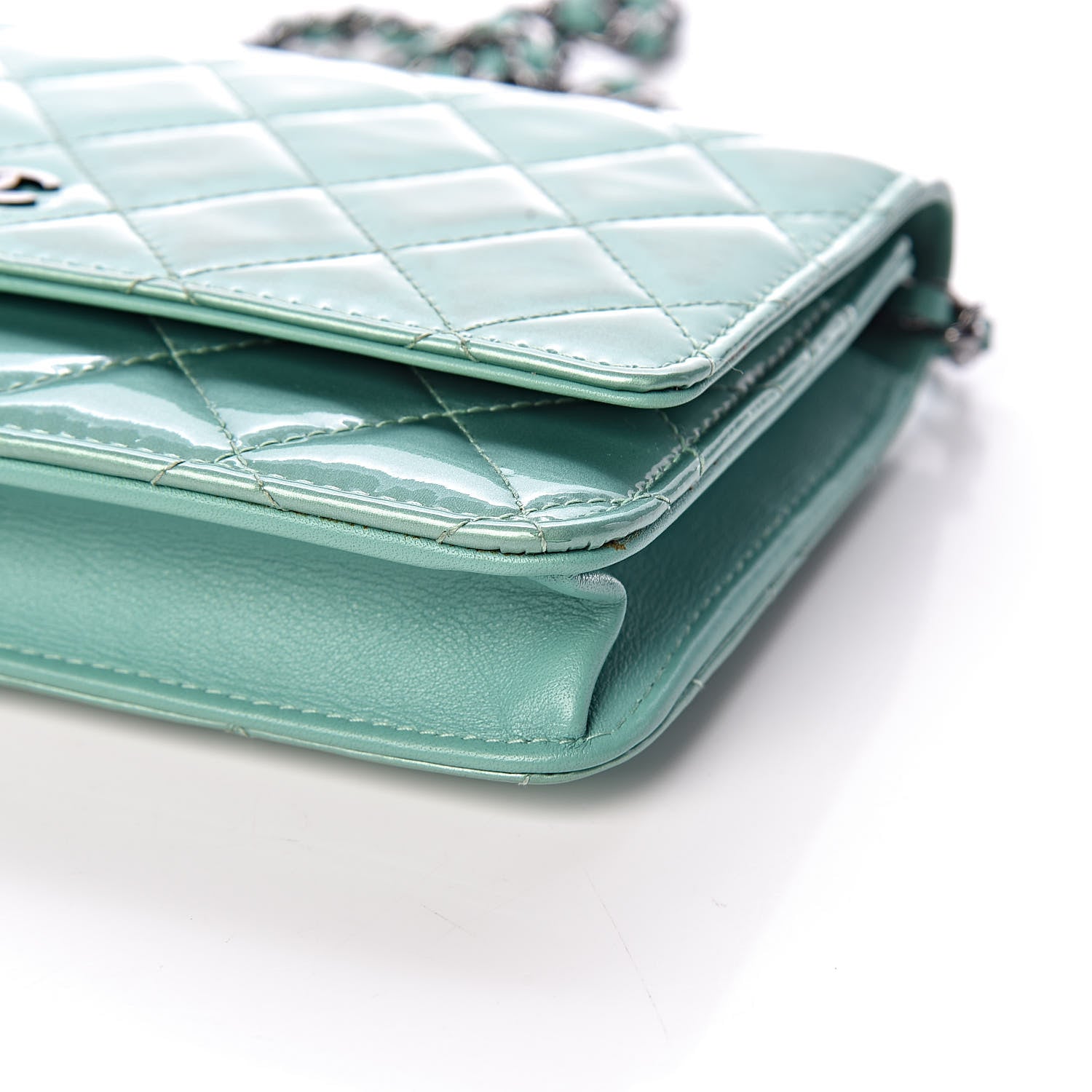 Chanel Patent Quilted Wallet On Chain WOC Green 14 of 14