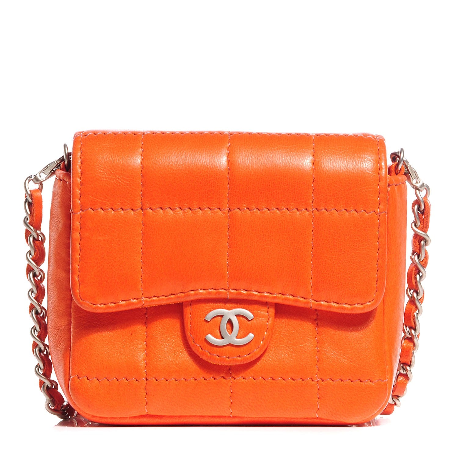 Chanel Lambskin Square Stitched Micro Flap Orange 1 of 10