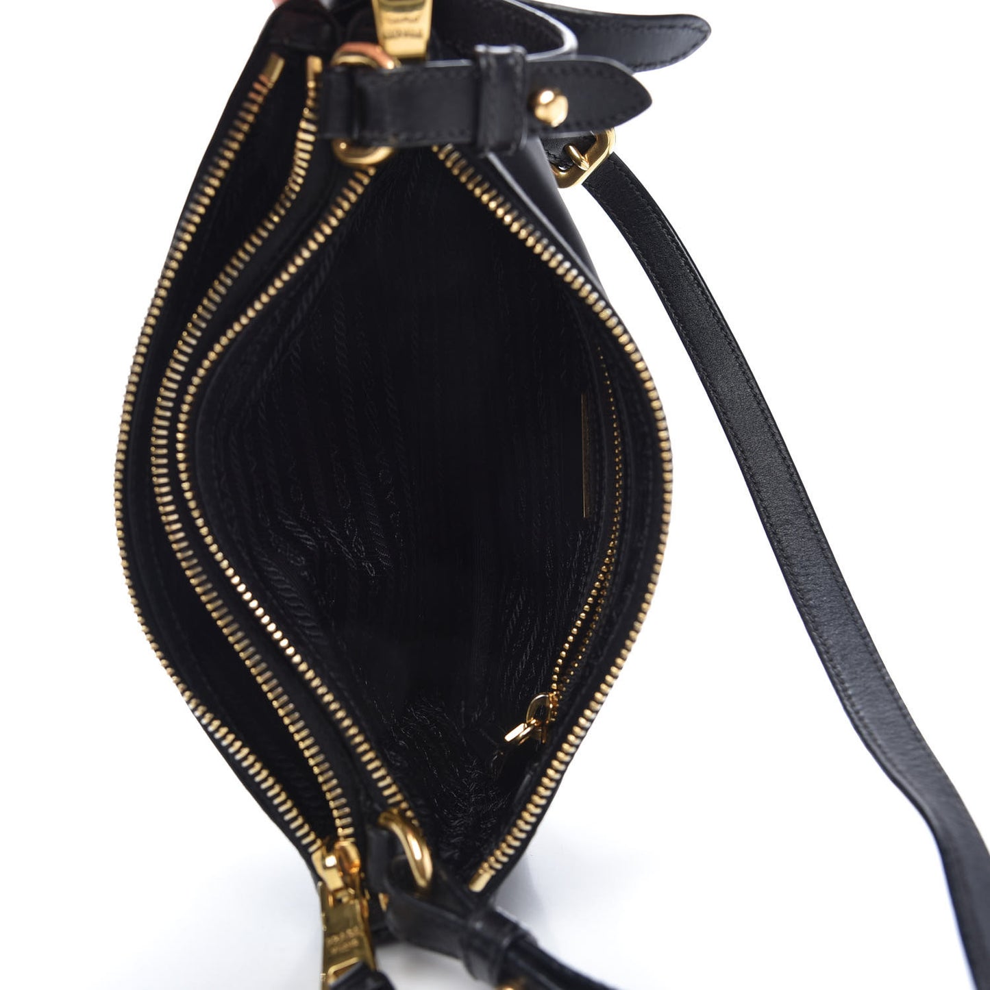 Tessuto Nylon Soft Calf Double Zip Crossbody Bag Black