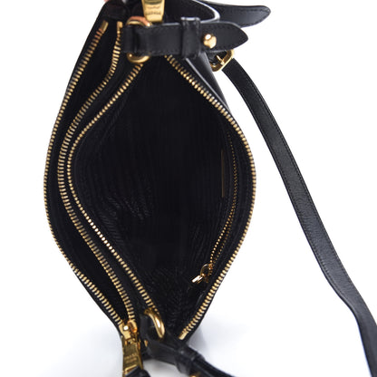 Prada Tessuto Nylon Soft Calf Double Zip Crossbody Bag Black 6 of 11