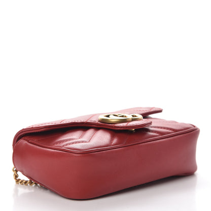 Gucci Calfskin Matelasse Super Mini GG Marmont Shoulder Bag Hibiscus Red 4 of 16