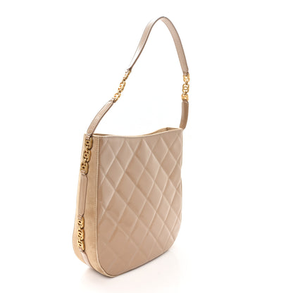 Chanel Shiny Calfskin Suede Goatskin Quilted Hobo Beige 3 of 11