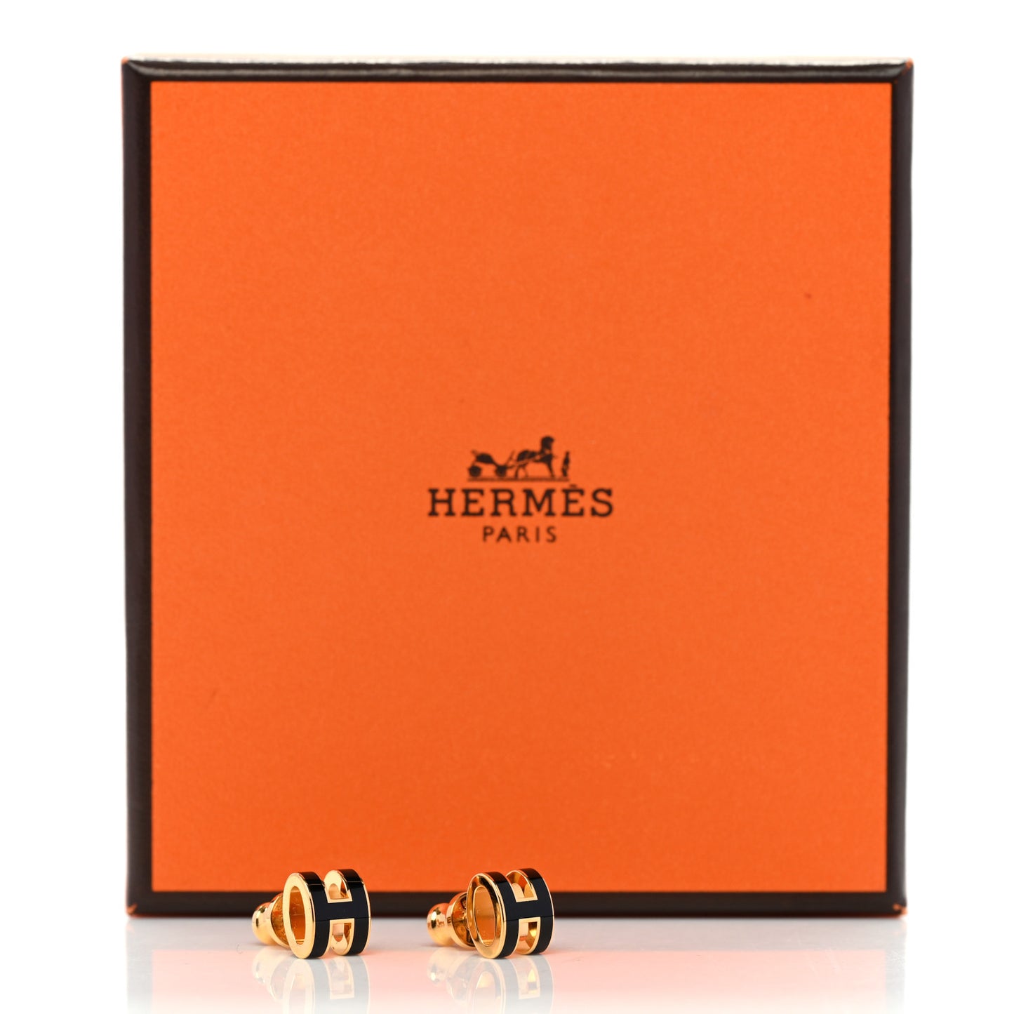Gold Lacquered Mini Pop H Earrings Black