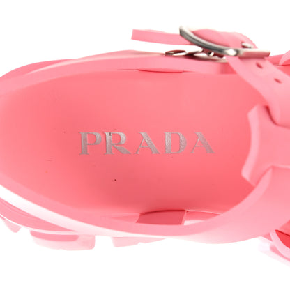 Prada Foam Rubber Metal Triangle Logo Monolith 55mm Cage Sandals 38 Begonia 7 of 9