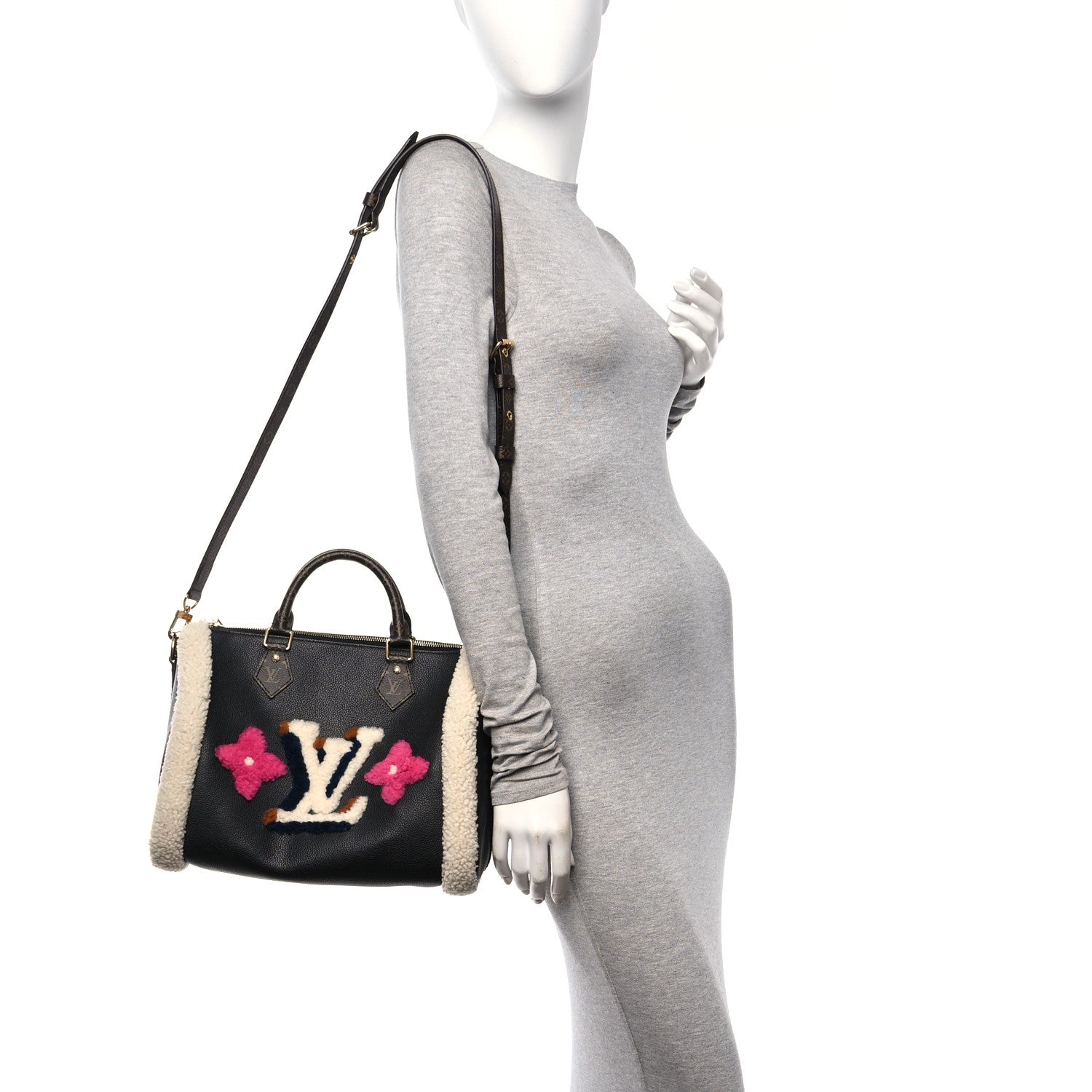 Louis Vuitton Calfskin Monogram Teddy Speedy Bandouliere 30 Black 3 of 9