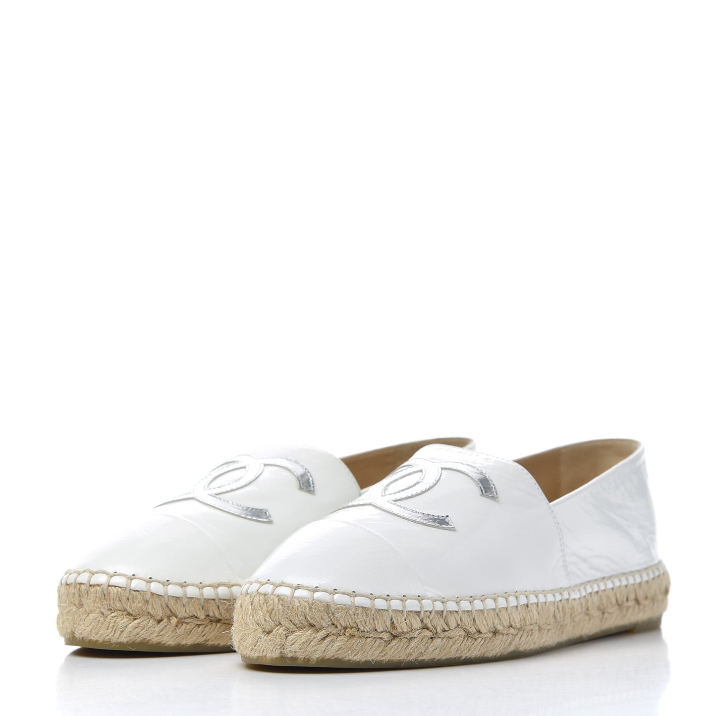 Distressed Patent CC Espadrilles 39 White Silver