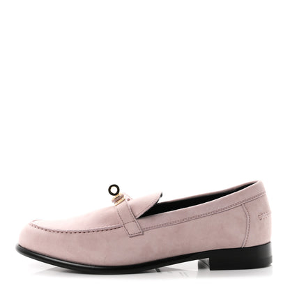 Hermes Suede Goatskin Womens Destin Loafers 38 Rose Porcelaine 1 of 9