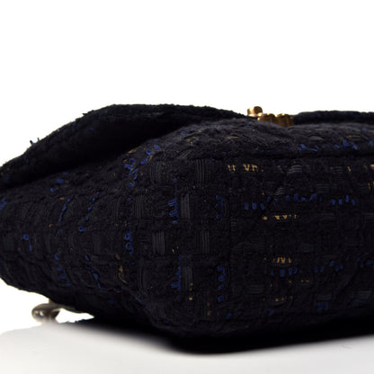 Chanel Tweed Quilted Large Chanel 19 Flap Black Navy Gold 9 of 10