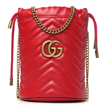 Gucci Calfskin Matelasse Mini GG Marmont 2.0 Bucket Bag Hibiscus Red 1 of 11