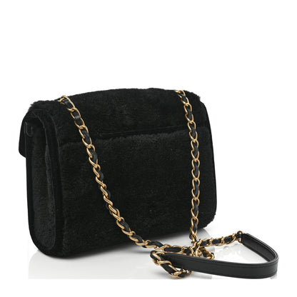 Chanel Shearling Checkered Flap Bag Black White 3 of 14