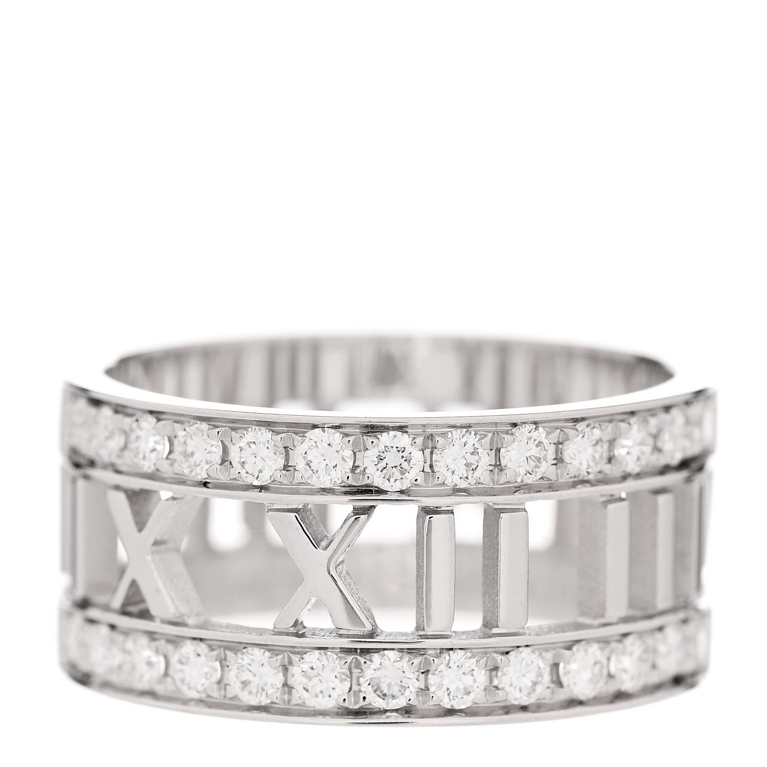 Tiffany 18K White Gold Diamond Wide Atlas Open Ring 51 5.75 1 of 6