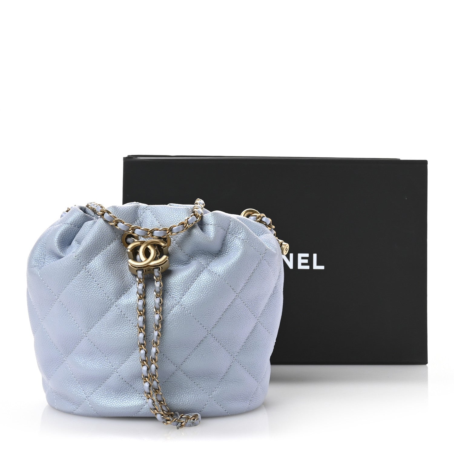 Chanel Iridescent Caviar Quilted My Perfect CC Bucket Drawstring Bag Light Blue 11 of 11