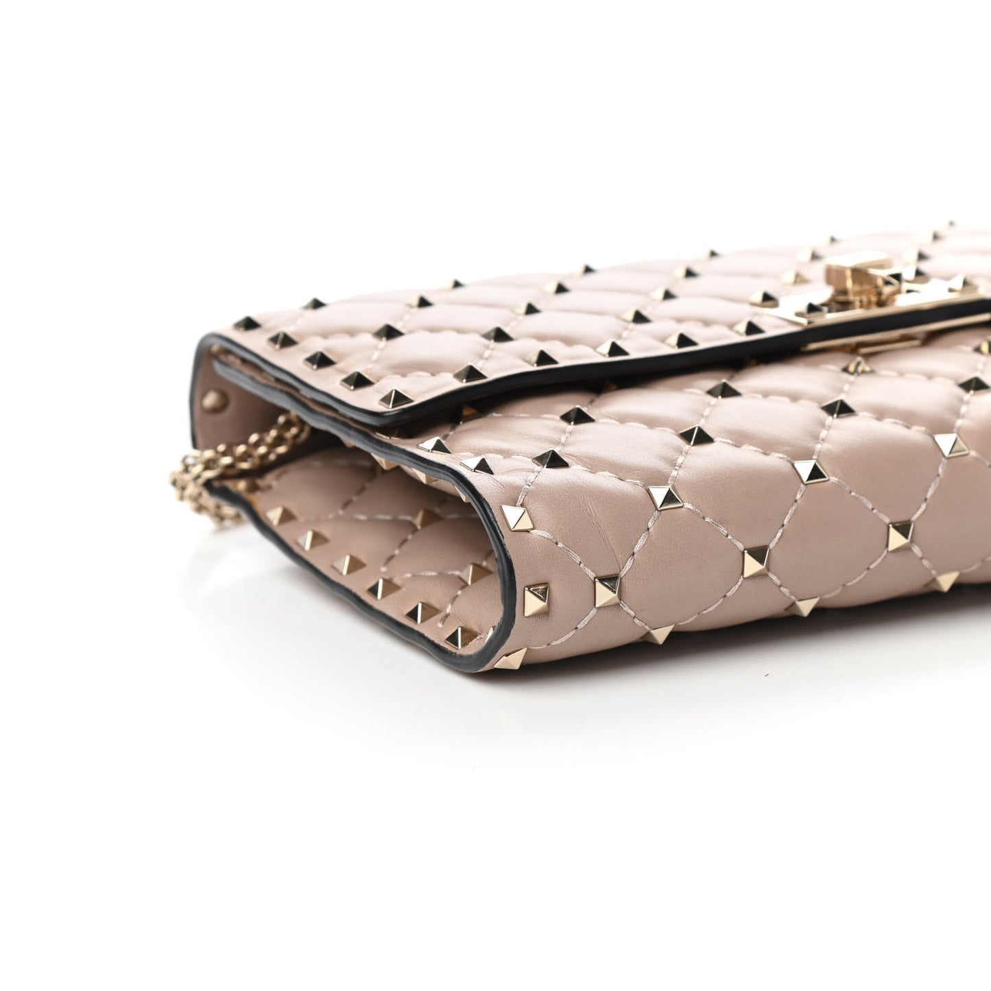 Lambskin Rockstud Spike Wallet on Chain Poudre
