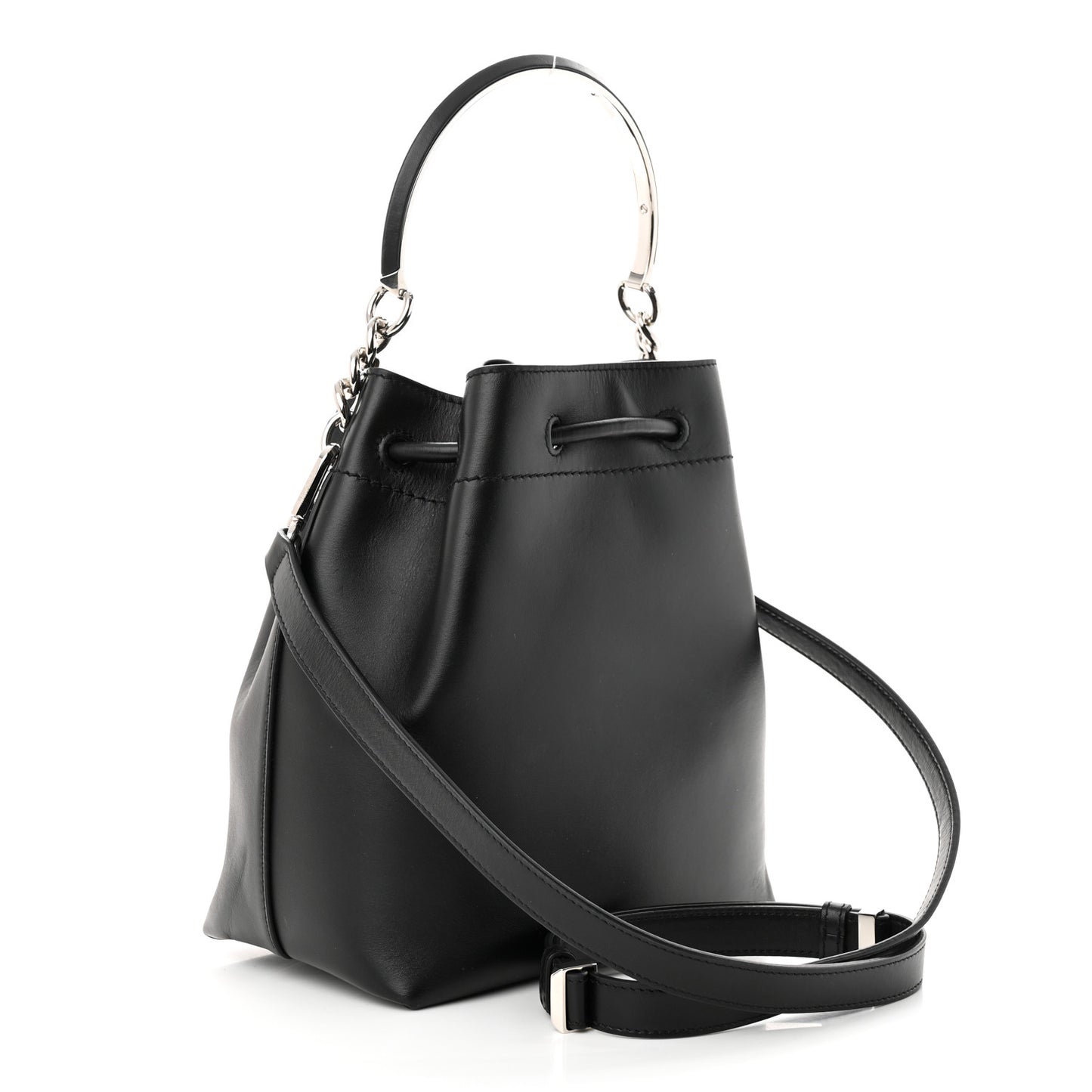 Smooth Shiny Calfskin Bon Bon Bucket Bag Black