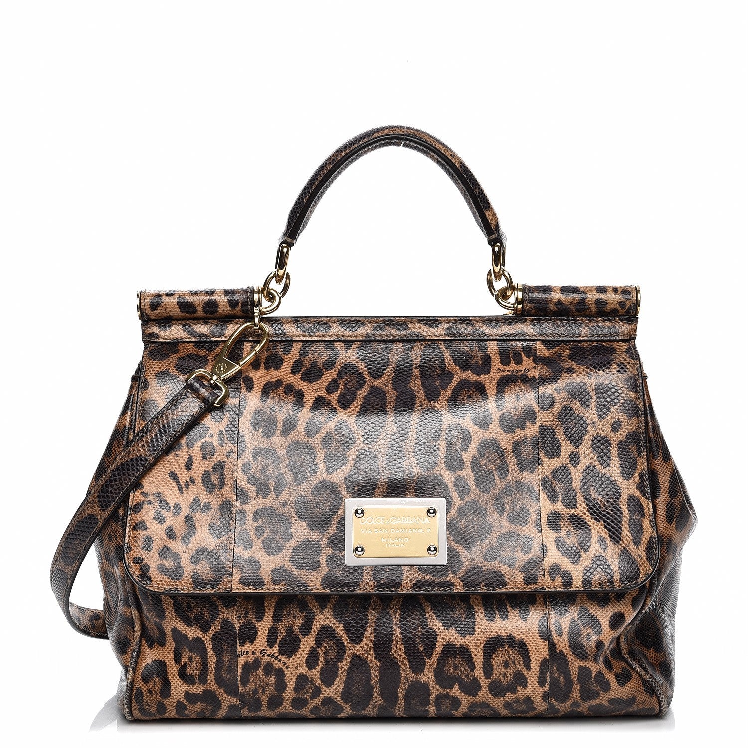 Dolce & Gabbana Calfskin Embossed Leopard Print Large Miss Sicily Shopper Tote 1 of 15