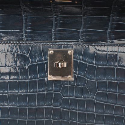 Hermes Shiny Niloticus Crocodile Kelly Cut Pochette Blue Jean 33 of 38