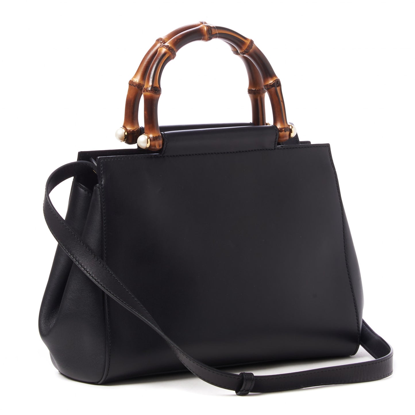 Nappa Bamboo Small Nymphaea Top Handle Bag Black