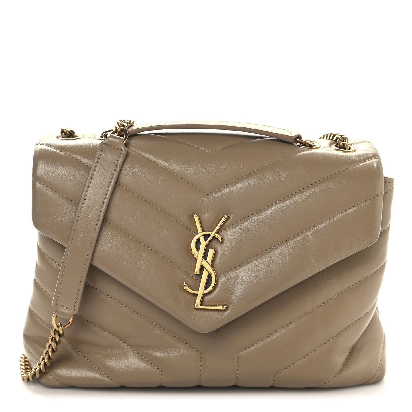 Calfskin Y Quilted Monogram Small Loulou Chain Satchel Dark Beige