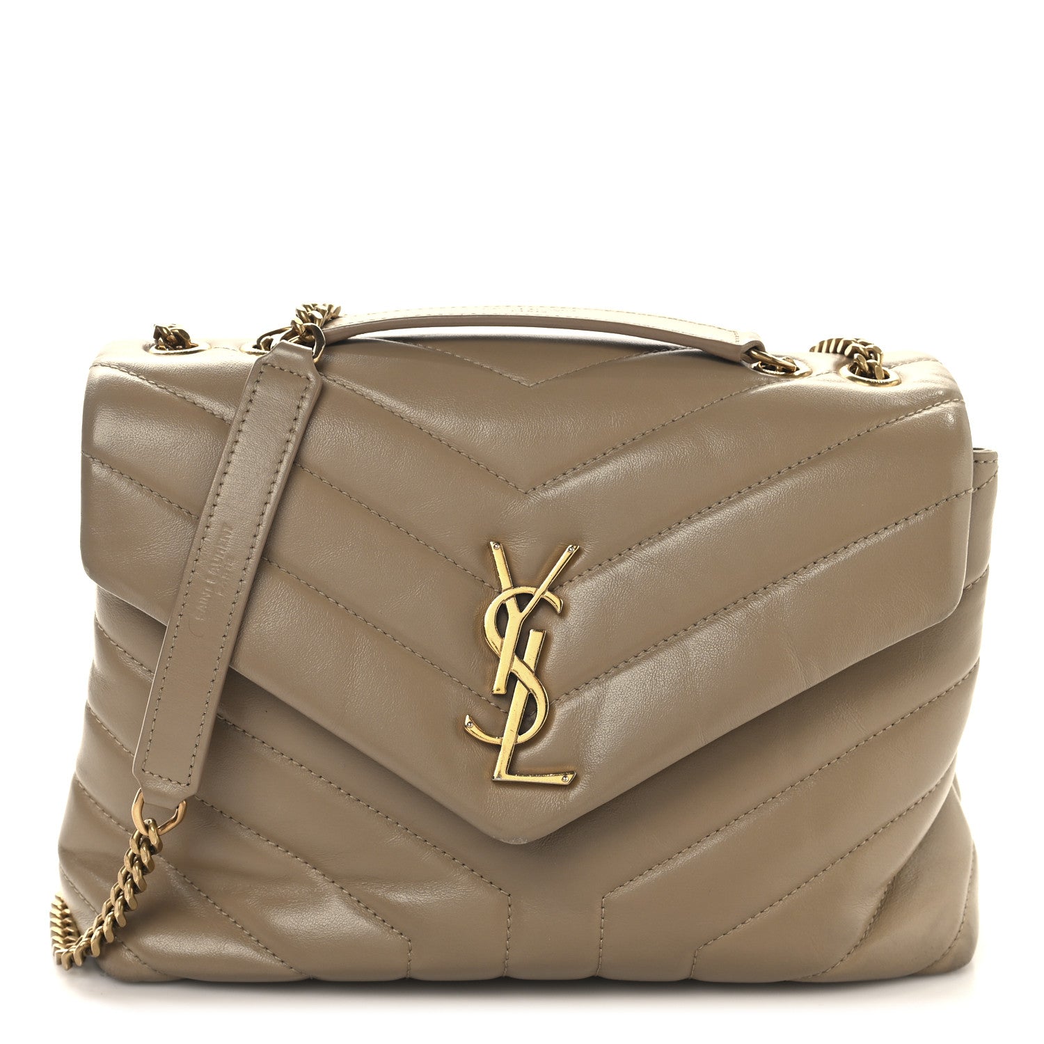 Saint Laurent Calfskin Y Quilted Monogram Small Loulou Chain Satchel Dark Beige 1 of 13