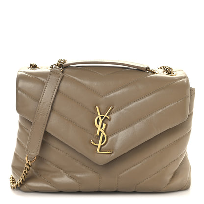 Saint Laurent Calfskin Y Quilted Monogram Small Loulou Chain Satchel Dark Beige 1 of 13