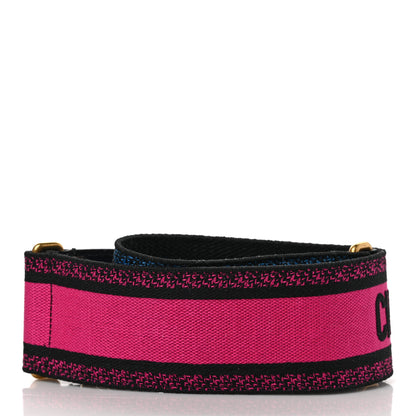 Christian Dior Canvas Embroidered Shoulder Strap Fuchsia Bleu 2 of 4