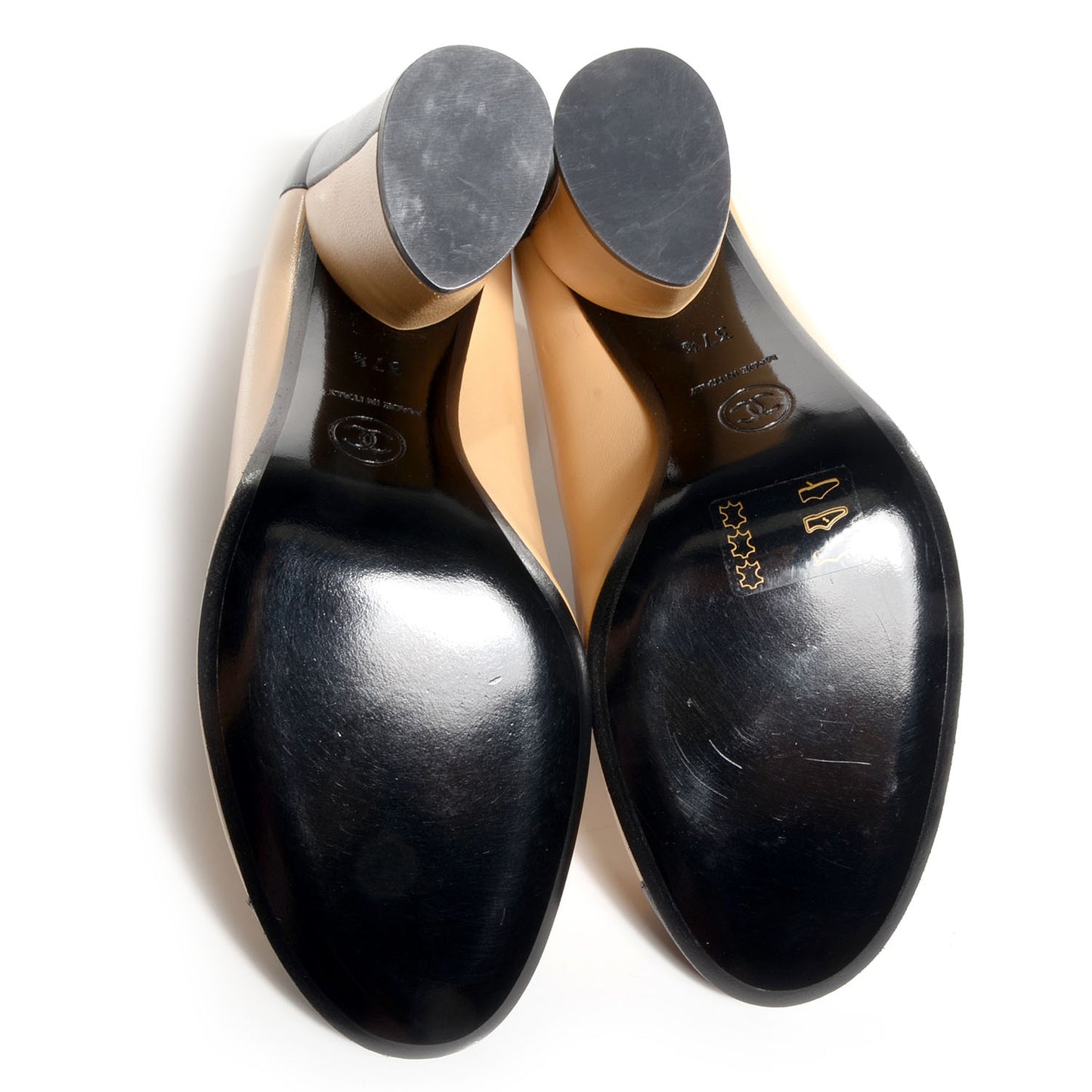 Leather Cap Toe Pumps 37.5 Beige