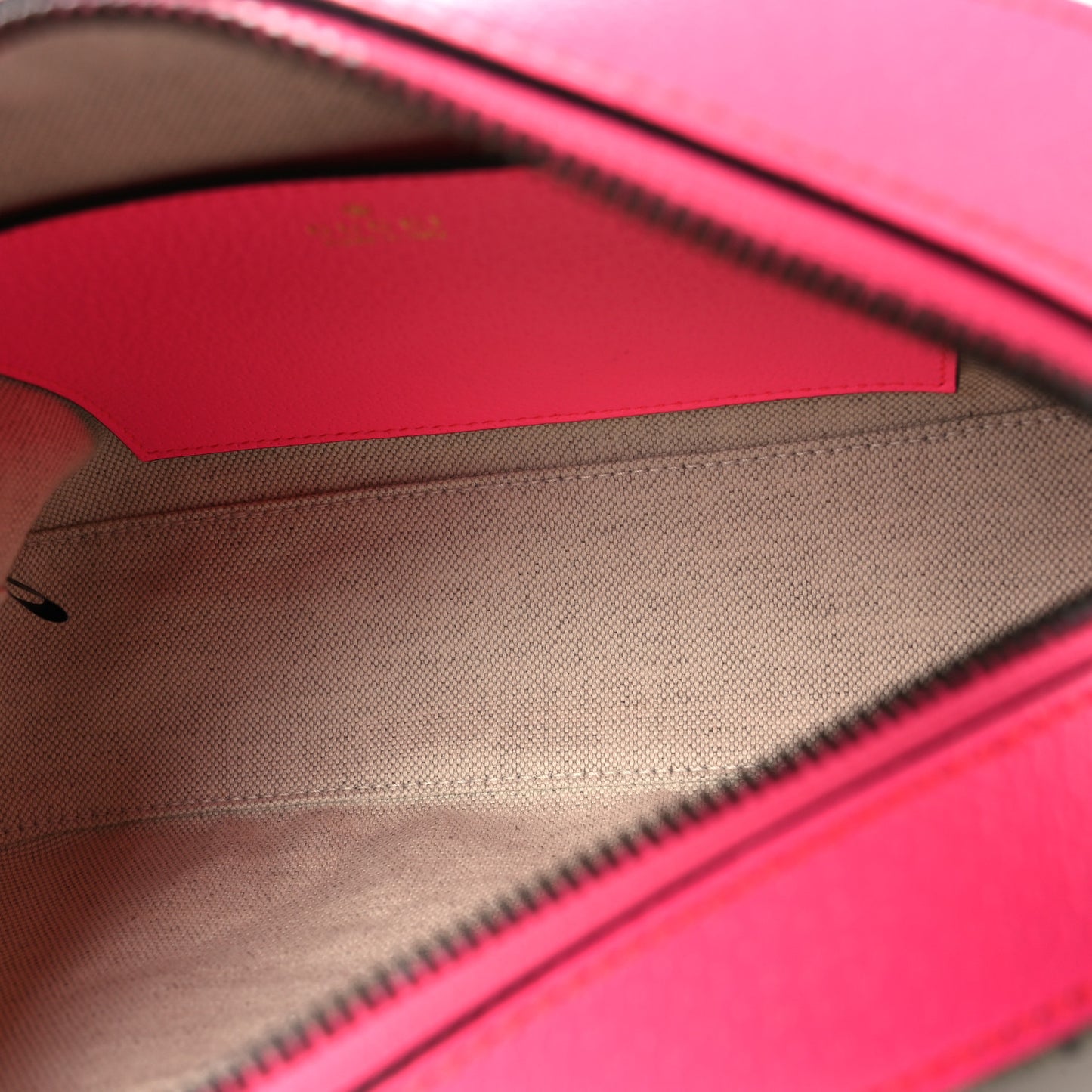 GG Supreme Monogram Textured Dollar Calfskin Web Ophidia Wristlet Shoulder Bag Beige Ebony Fuchsia