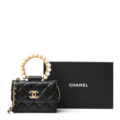 Chanel Lambskin Quilted Pearl Crown Clutch With Chain Black 10 of 10