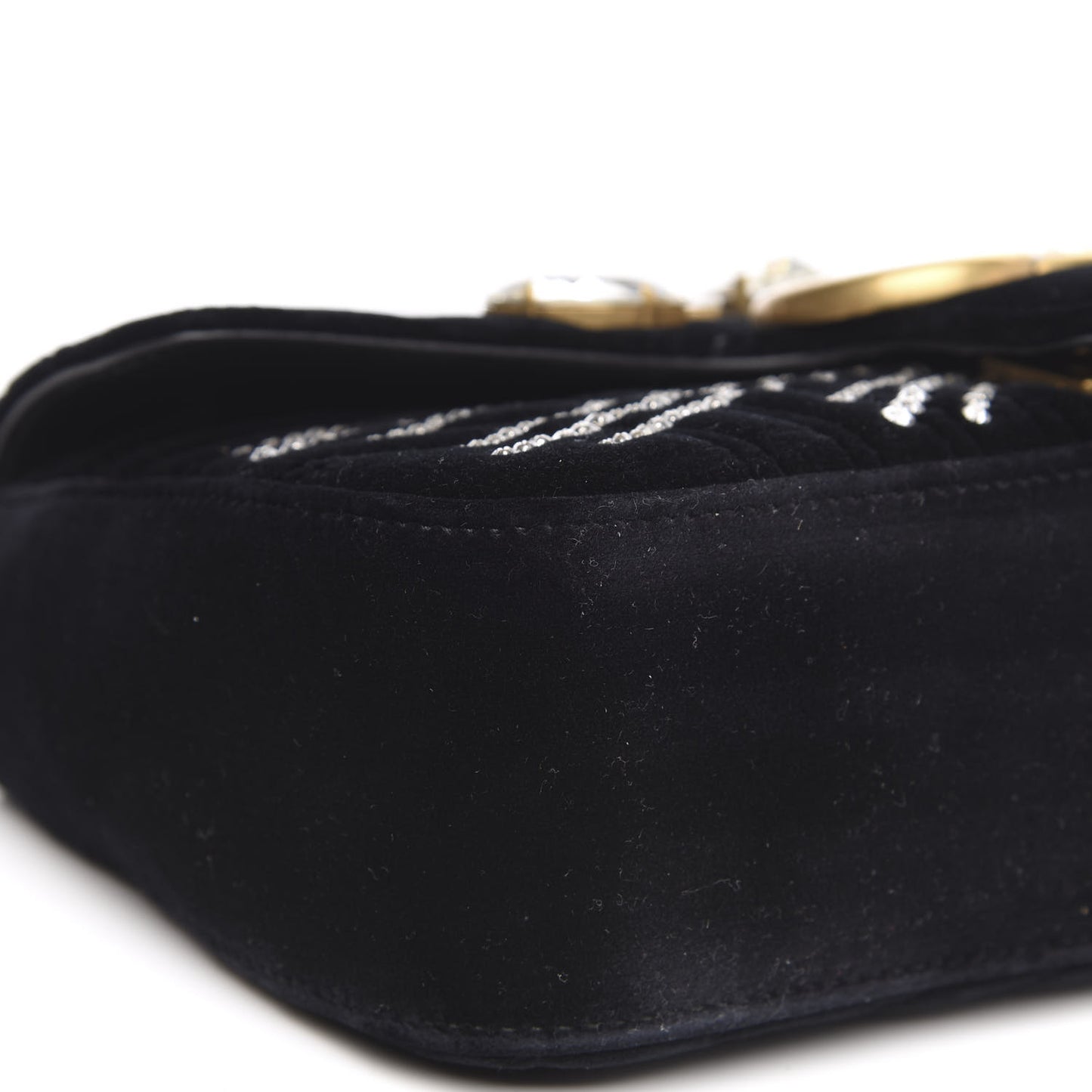 Velvet Matelasse Marquise Crystals Embroidered Small GG Marmont Shoulder Bag Black