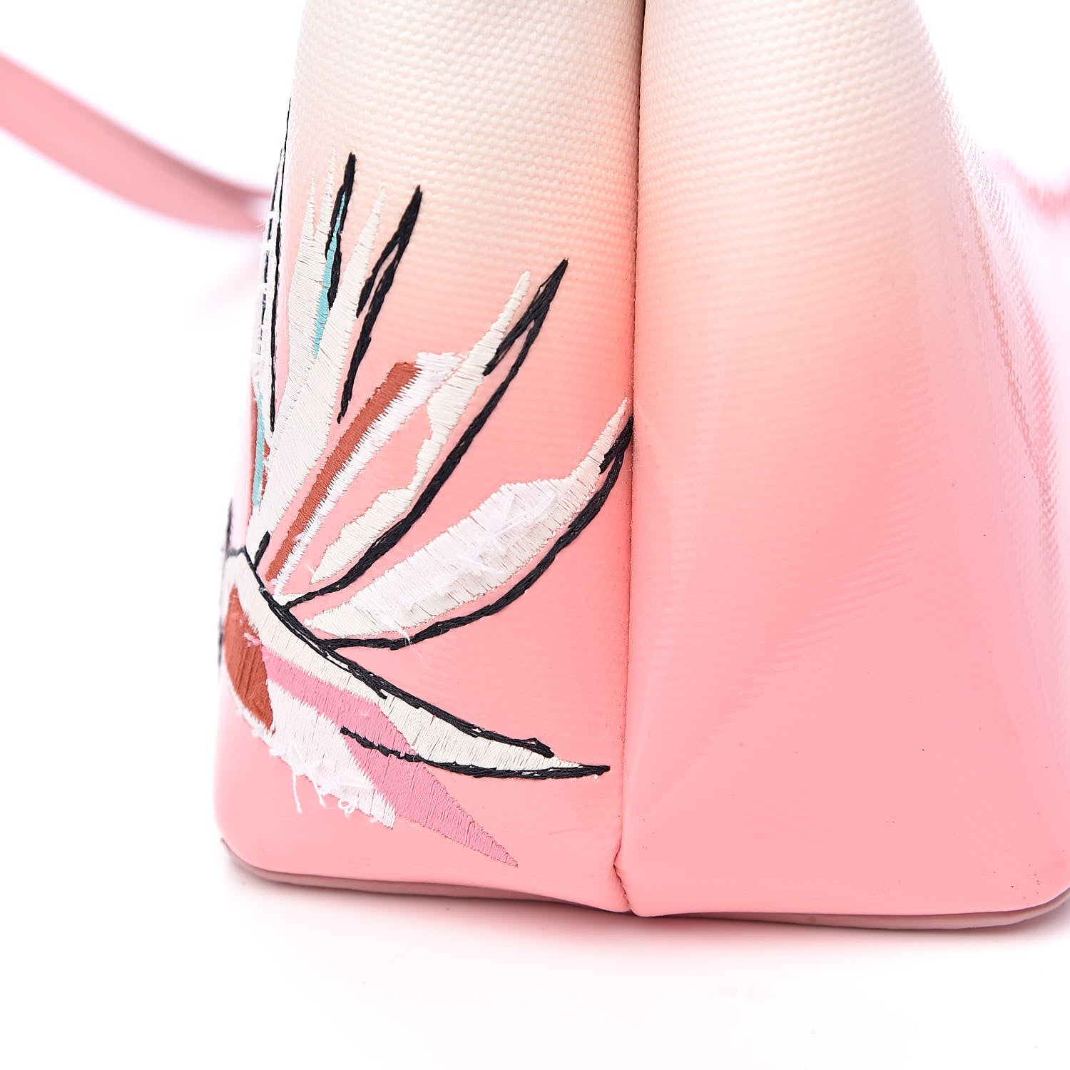 Fendi Nappa Canvas Patent Ombre Embroidered Bird Of Paradise Mini Peekaboo Iconic Satchel Pink 15 of 16