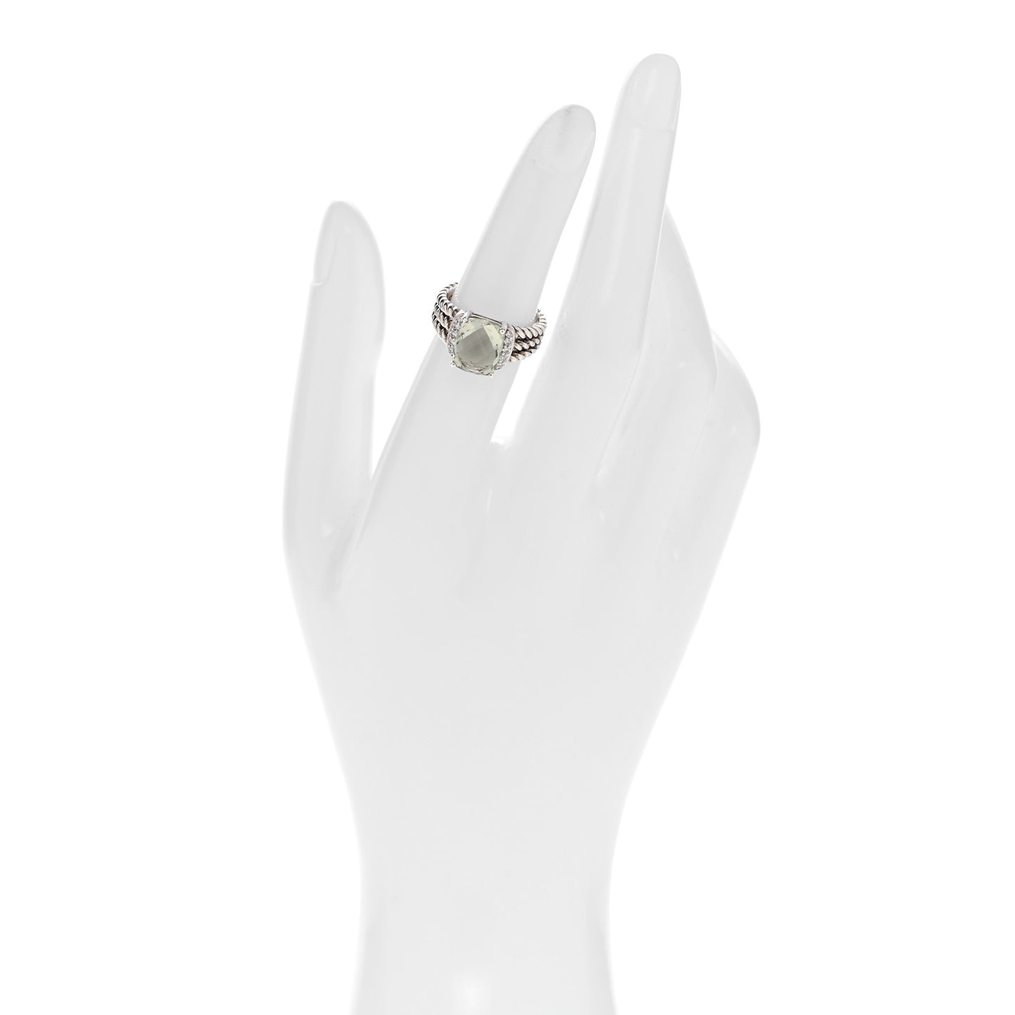 Sterling Silver Diamond Prasiolite 10mm Petite Wheaton Ring 50 5.5