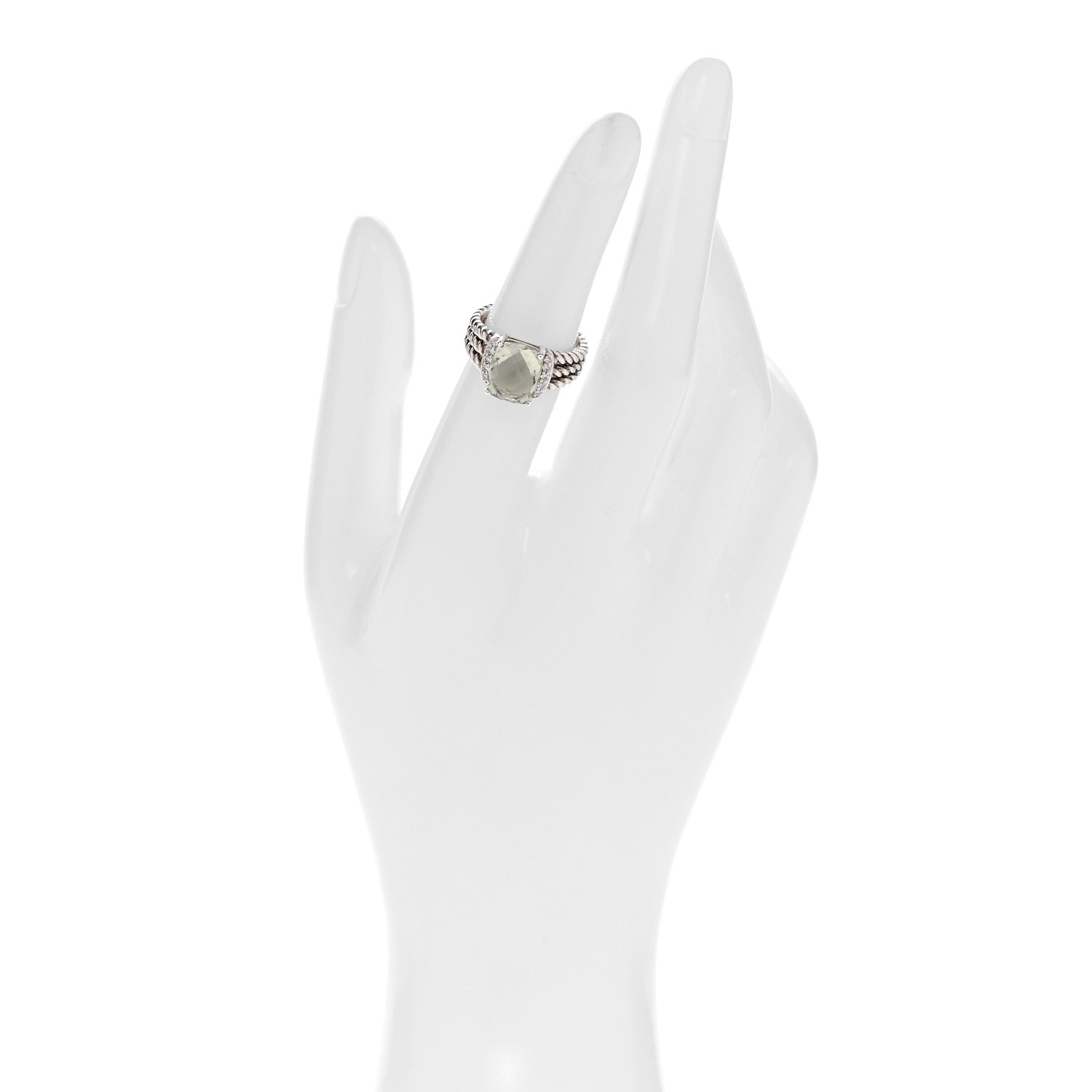 David Yurman Sterling Silver Diamond Prasiolite 10mm Petite Wheaton Ring 50 5.5 2 of 4