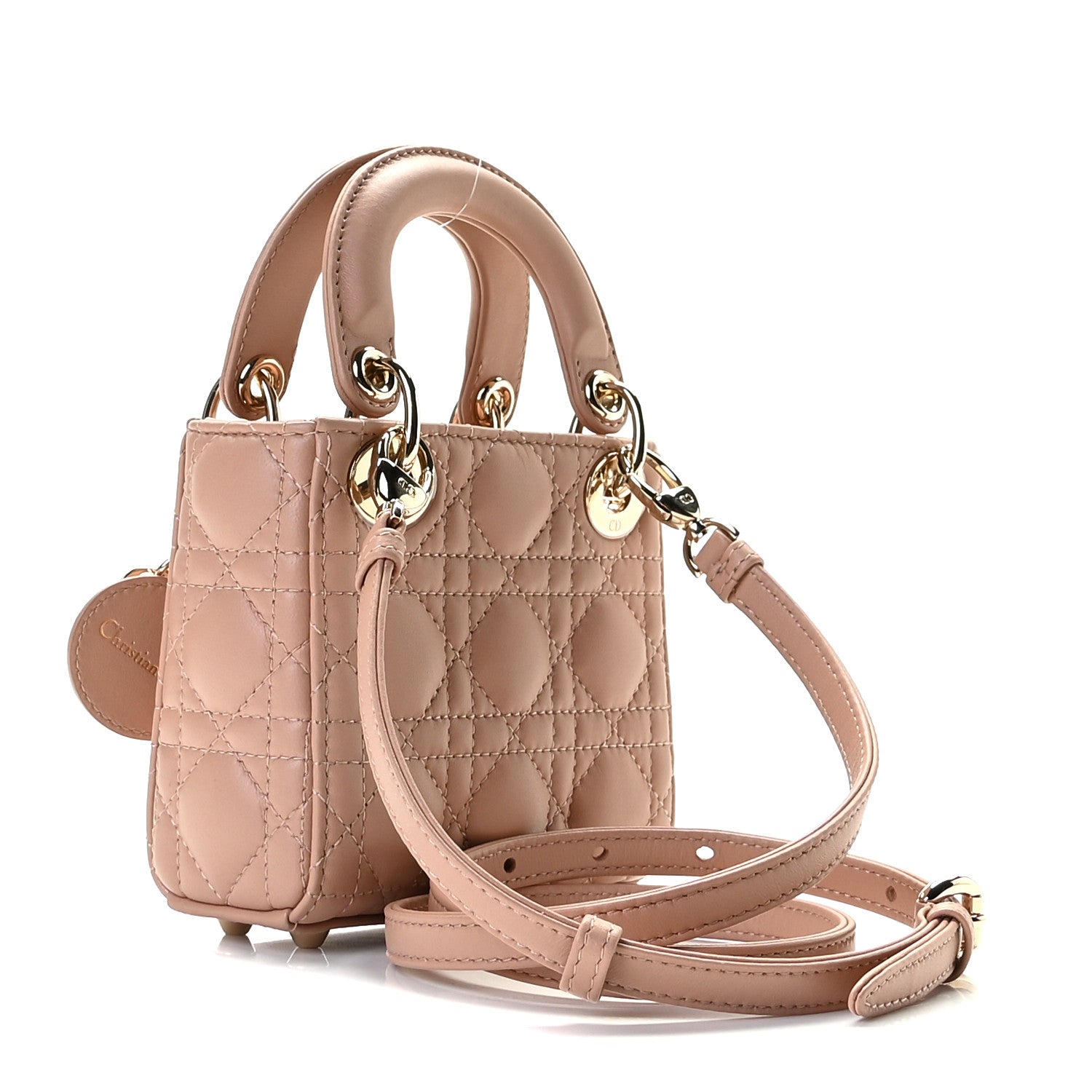 Christian Dior Lambskin Cannage Micro Lady Dior Rose Des Vents 2 of 8