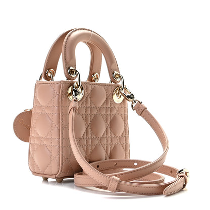 Christian Dior Lambskin Cannage Micro Lady Dior Rose Des Vents 2 of 8