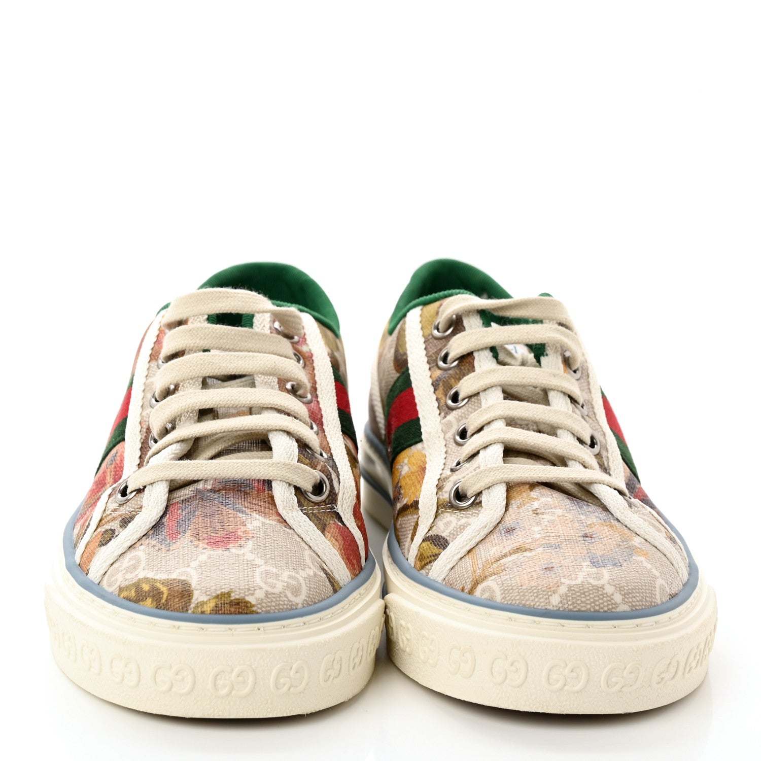 Gucci GG Supreme Monogram Water Flora Web Womens 1977 Tennis Sneakers 36 Beige White Multicolor Mystic White 2 of 8