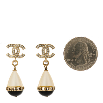 Chanel Crystal Pearl CC Fantasy Drop Earrings Gold Black 2 of 4
