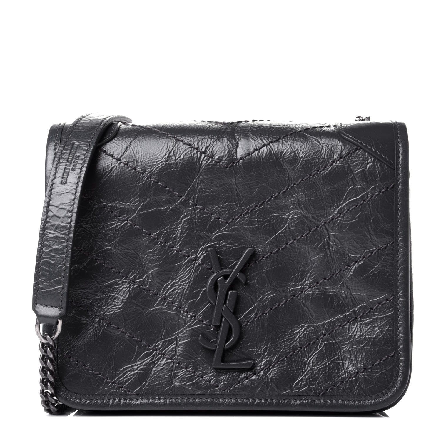Saint Laurent Crinkled Calfskin Matelasse Monogram Niki Chain Wallet Storm 1 of 5