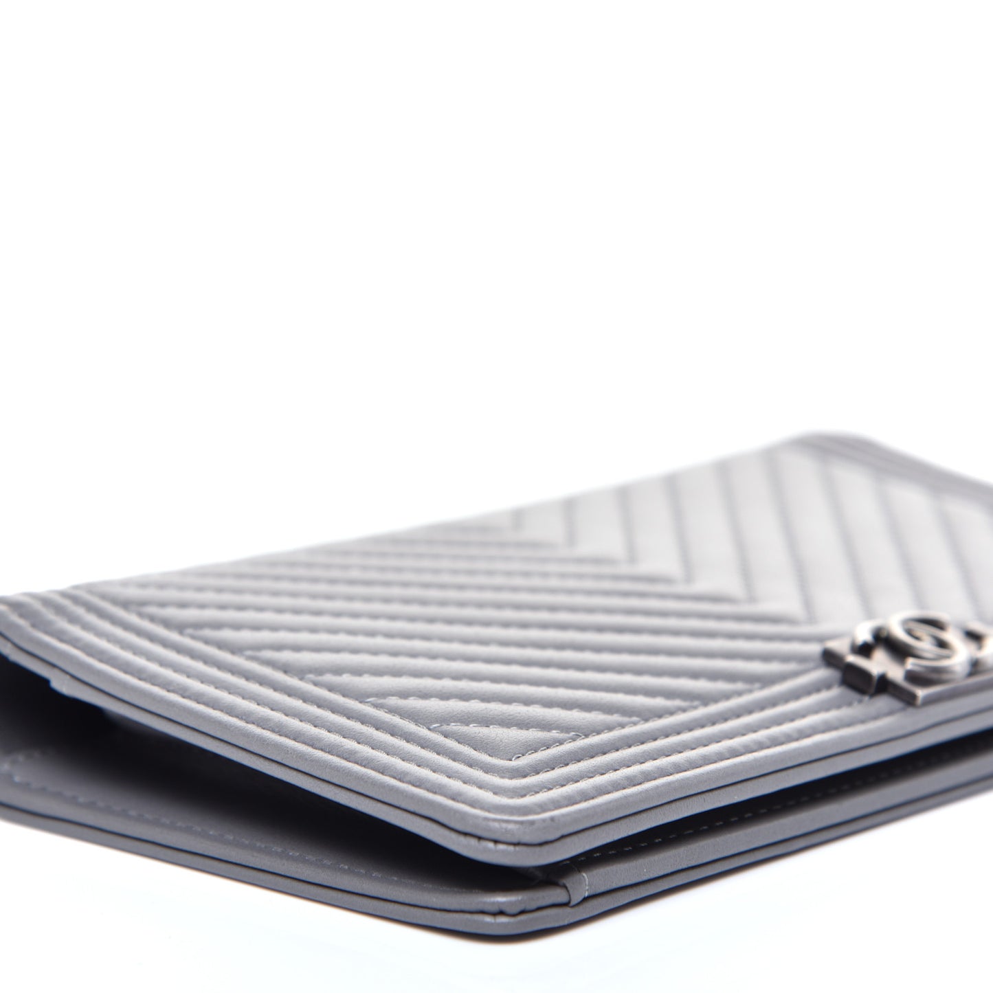 Calfskin Chevron Quilted Boy Yen Wallet Grey