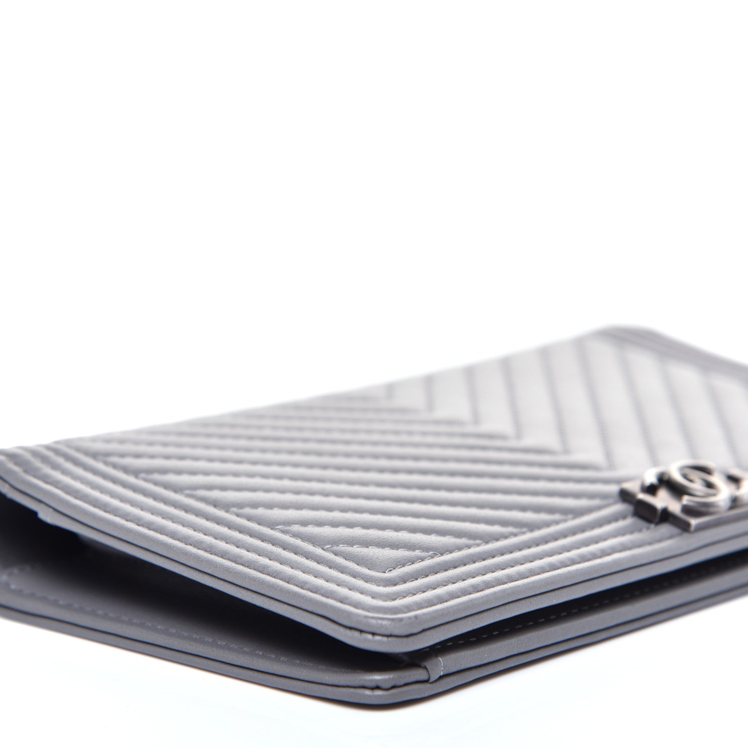 Chanel Calfskin Chevron Quilted Boy Yen Wallet Grey 6 of 12