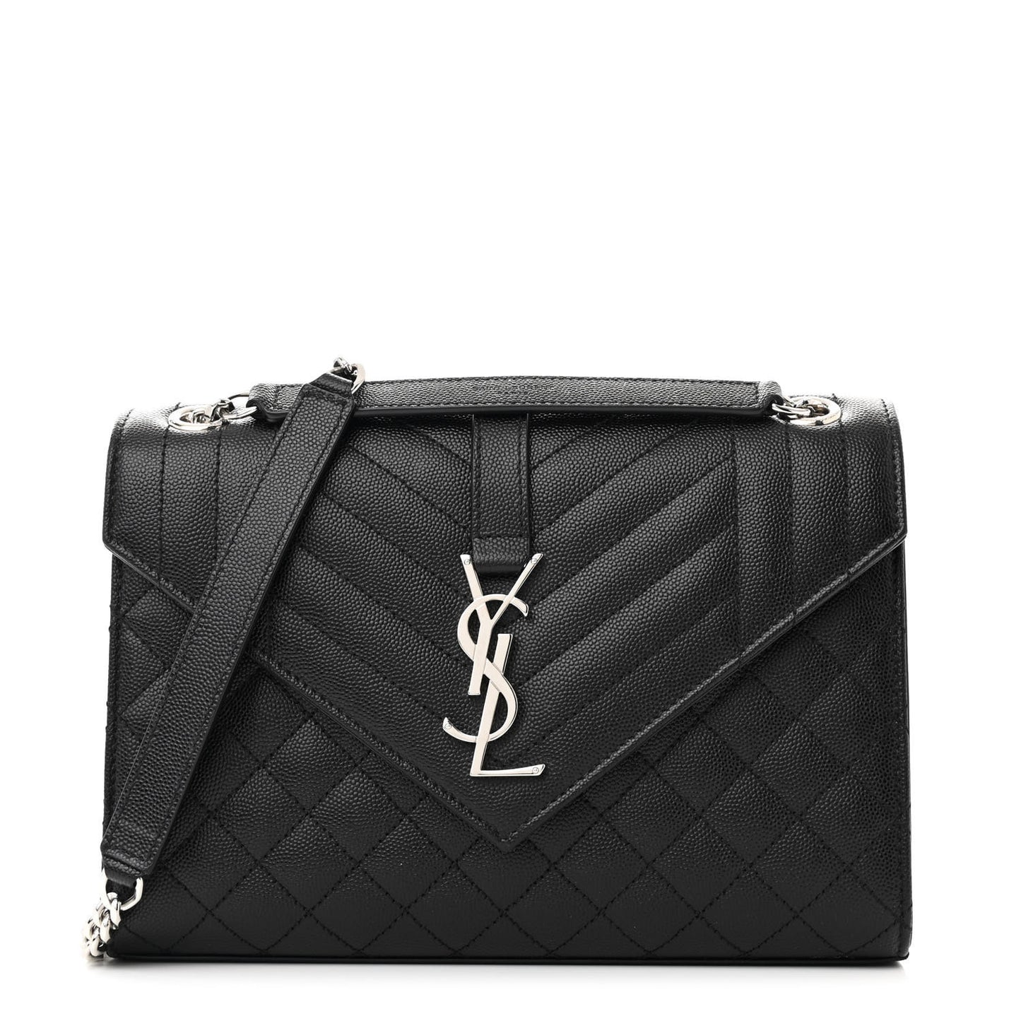 Grain De Poudre Textured Mixed Matelasse Triquilt Medium Monogram Satchel Black
