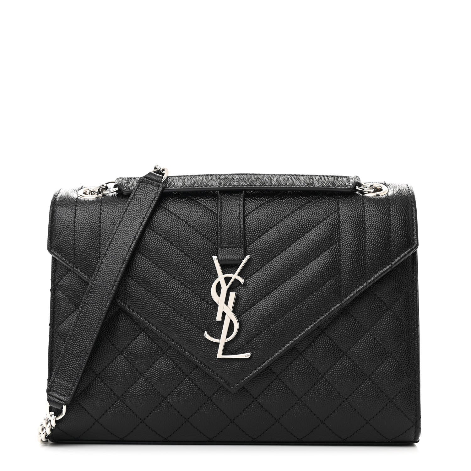 Saint Laurent Grain De Poudre Textured Mixed Matelasse Triquilt Medium Monogram Satchel Black 1 of 11