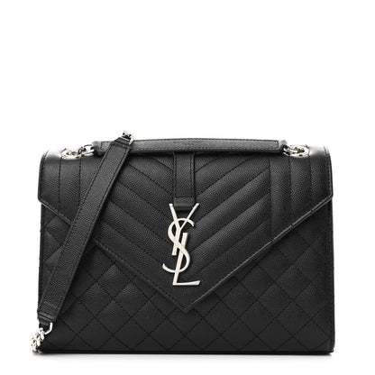 Saint Laurent Grain De Poudre Textured Mixed Matelasse Triquilt Medium Monogram Satchel Black 1 of 11