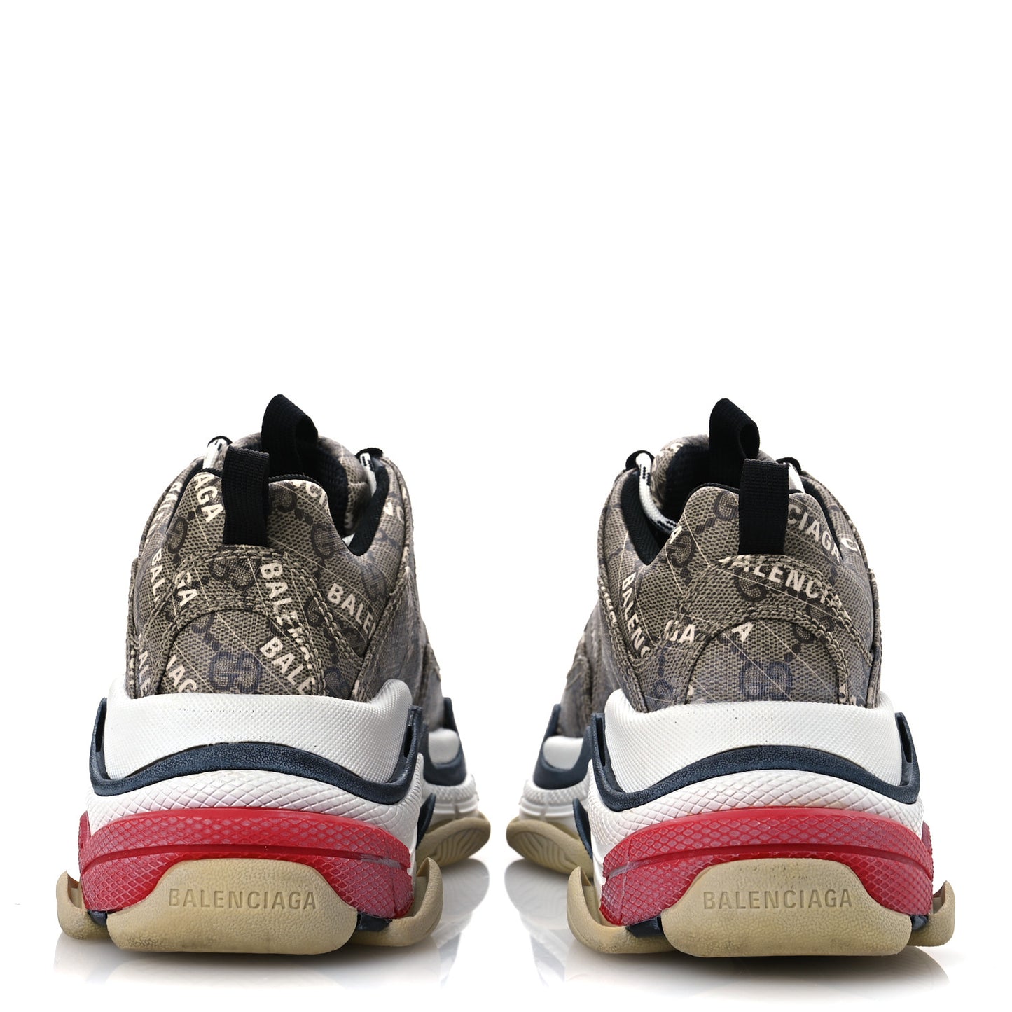 X GUCCI GG Supreme Monogram Allover Logo Womens Triple S Sneakers 37 Beige Ebony Mystic White