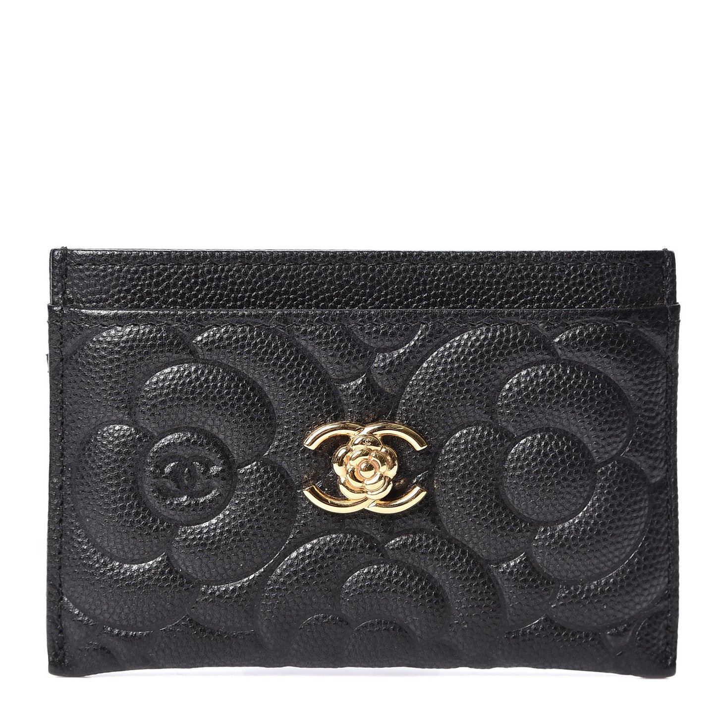 Caviar Camellia Embossed Card Holder Black