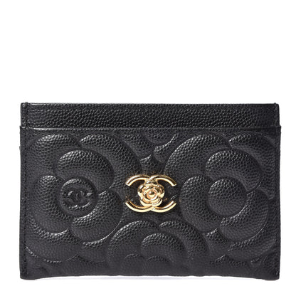 Chanel Caviar Camellia Embossed Card Holder Black 1 of 9